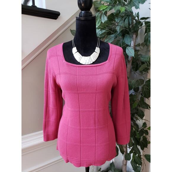 Geoffrey Beene Sweater Womens Size L Pink Casual 3/4 Sleeve Square Neck Pullover - Picture 1 of 13